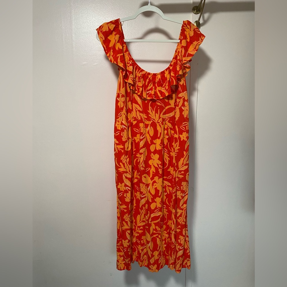 AVA VIV Floral Orange and Yellow Dress 100%Rayon